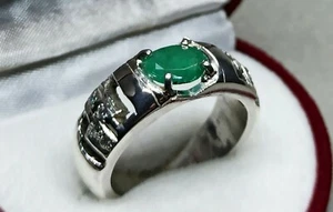 Natural 1.2 Ct Rich Green Zambia Emerald Sterling Silver 925 Handmade Women Ring - Picture 1 of 12