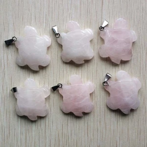Fashion natura rosa quarzo pietra intagliata forma tartaruga pendenti 6 pz/lotto ingrosso - Foto 1 di 2