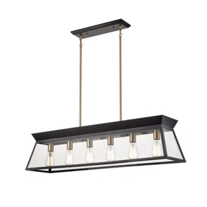 Artcraft Lucian 6 Light Linear Island Chandelier, Black/Brass/Clear - AC11854BK - Picture 1 of 1