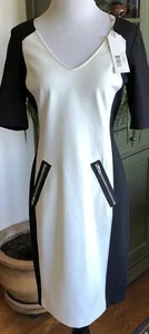 REBECCA TAYLOR Ponte Dress SZ 6 White Black Short Sleeve NWT MSRP $275 Nordstrom - Picture 1 of 11
