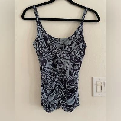 Camiseta sin mangas grande Classiques Entier 100 % seda azul cuello malla acanalada floral cachemira años 90 Foto 1 de 4