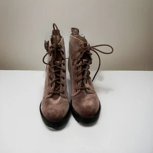 Madden Girl Jitter Pinkish Brown Combat Boots Size 6M US Chunky Heel Y2K Velvet - Picture 1 of 7