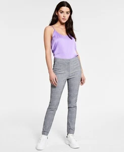Bar III Plaid Tech Stretch Skinny Hose schwarz kariert Größe 2 - Bild 1 von 2