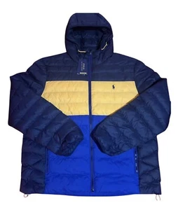 BNWT Polo Ralph Lauren Packable Puffer Padded Jacket Blue Yellow Black XL - Picture 1 of 10