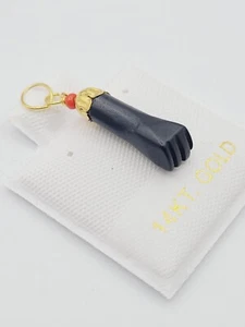 Dije Figa Mano Azabache Jet Negro Genuino 14 K - Imagen 1 de 11