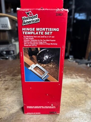 Juego de plantillas de acero de mortaja con bisagra de puerta americana Vermont, 4”, 3-1/2” 23457 nuevo en caja Foto 1 de 2