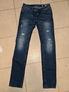 Miss Me Girls Jeans Skinny Size 14 Waist 26 in Inseam 30 Blue Denim - Picture 1 of 11