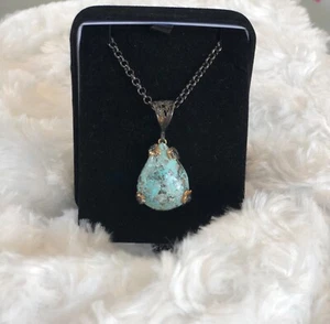 Vintage 925 Silver Necklace with Turquoise Stone Pendant Handmade 19” Chain - Picture 1 of 2