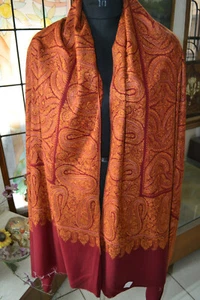 KASHMIRI ALL OVER MICRO EMBROIDERY JAAL SHAWL ~100% CASHMERE PASHMINA - Picture 1 of 6