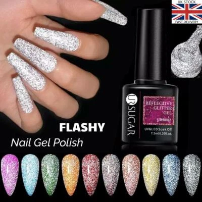 Reflective DISCO GEL Nail Polish FLASH EFFECT Diamond Glitter Holographic Shiny