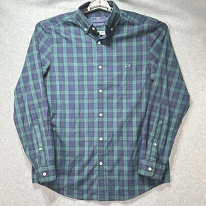 Vineyard Vines Shirt Mens Medium Blue Green Plaid Classic Fit Tucker - Picture 1 of 6