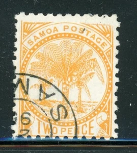 SAMOA 13g SG59b Used 1897 2p bright yellow Palm Trees Perf 11 CV$10 - Picture 1 of 2