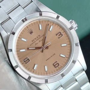 Rolex Air-King Stainless Steel Watch 34mm Salmon Dial Engine Turned Oyster Band - Picture 1 of 10