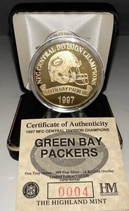 GREEN BAY PACKERS ct div chmp highland mint troy oz  silver-24k gold overlay #4 - Picture 1 of 2