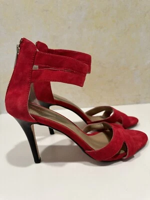 Lands End 女式红色麂皮绒绑带凉鞋高跟鞋 8.5 码 — 第 1/4 张图片