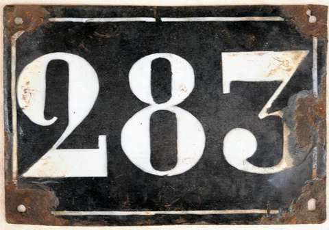Large old black French house number 283 door gate plate plaque enamel metal sign Cover