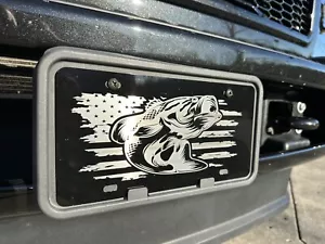 American flag/ fishing License Plate, Patriotic, Engraved, Black - Picture 1 of 2