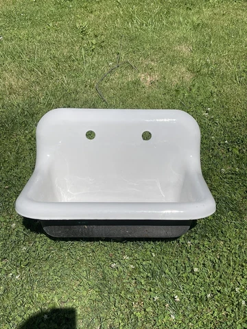 Antique Cast Iron White Porcelain High Back Bathroom Wall Sink Old Vtg 24X18”Dep Cover
