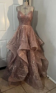 TERANI COUTURE 2011P1214 Size 12 Pink & Silver Scatter Sequin Ball Evening Dress - Picture 1 of 8