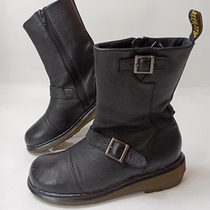 Dr Martens "Karin" Women's Mid Calf Leather Biker Boots - Black - Size 5 UK - Picture 1 of 23