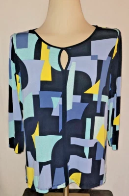 Blusa Top Camisa Mujer Manga 3/4 Azul Estampado Geométrico de TRIBAL Talla: Pequeña Foto 1 de 4