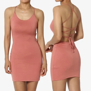 TheMogan Women's Strappy Open Back Bodycon Cami Dress Double Layer Mini Sundress - Picture 1 of 14