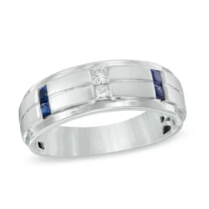 0.10Ct White &Blue Sapphire CZ Men's Engagement Wedding Band Ring In 925 Silver - Picture 1 of 5
