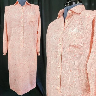 Vintage Schrader Peachy Pink & White Geometric Shirt Dress Size 8 - Image 1 of 4