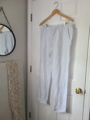 Calça lounge Kenar 100% linho perna larga tamanho G listrada branca praia costeira - Imagem 1 de 4