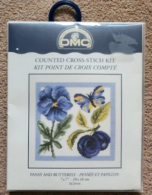DMC Pansy & Butterfly Counted Cross Stitch Kit 25ct Linen - Image 1 of 2