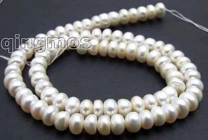 7-8mm Round Flat Natural White Pearl Beads for Making Jewelry DIY Strands 14” - Picture 1 of 2