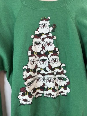 Suéter Pulôver Vintage Natal Papai Noel Pirâmide Estampa Gráfica Adulto Grande Verde - Imagem 1 de 3