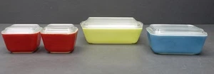 PYREX Vtg Primary Color Refrigerator Dish Set 501 502 503 w/ Lids (8pc Total) C - Picture 1 of 10