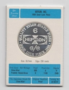 1966 Heplon Inc Good Luck Piece Token Medal Franklin Mint Proof - Picture 1 of 2