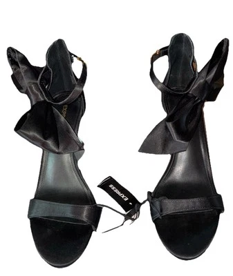 Nuevo Express Negro Satinado Tacones Altos con Lazo Lateral Tobillo Hebilla Correa Talla 8 Nuevo Foto 1 de 4