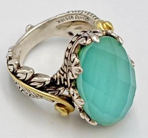 BARBARA BIXBY Sterling Silver & 18k Gold Turquoise Doublet Ring 12.3Gr SZ 8.5 - Picture 1 of 10