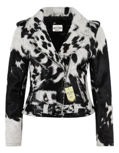 Women Cowhide Hair-On Jacket Natural Cow Print Pony Skin Jacket - Western Style - Picture 1 of 6