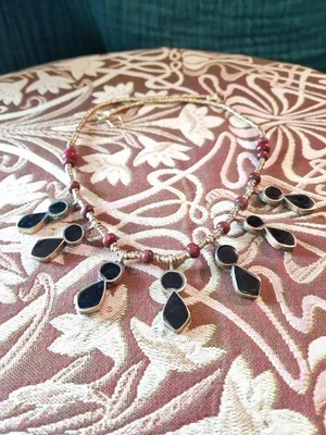 Tribal necklace with black enamel drops, 53cm, 34g – ethnic boho jewellery - Image 1 of 4