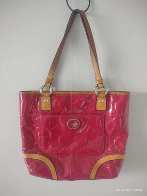 COACH PEYTON Patent Leather Embossed Purse/Tote in Red and Tan.  - Image 1 of 4