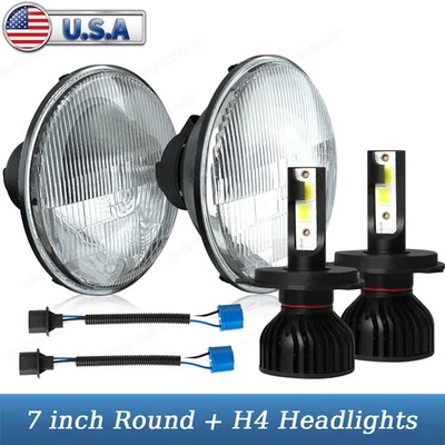 Pair 7" inch Round Led Headlights Hi/Low Beam for Jeep CJ3 1960-1964 1965 1966 - Image 1 of 4