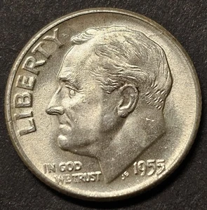 1955-P Roosevelt Dime 10 Cents 90% Silver - Picture 1 of 2