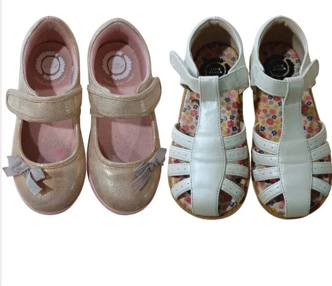 Livie And Luca Shoe Lot Girl Size 11 White Sandals & Champagne Mary Janes School - Image 1 of 4