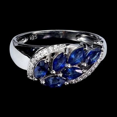 Anillo de plata de ley 925 zafiro marquesa topacio blanco piedras preciosas joyería talla 8 Foto 1 de 4