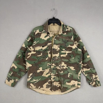 Vintage Cabelas Shirt Mens Medium Distressed Green Camo Hunting Canvas Shacket - Image 1 of 4