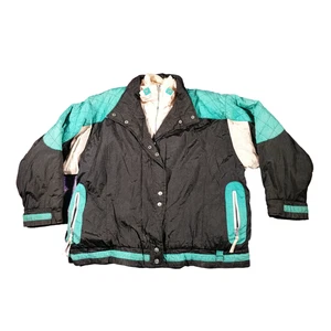 Dee Dee Rachell Ski Jacket XL Black Green Full Zip Vintage 90s Festival Retro - Picture 1 of 18