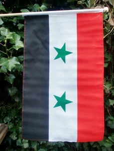 SYRIA LARGE HAND WAVING FLAG 18" X 12" WITH 24" POLE flags Damascus Homs Syrian - Picture 1 of 1
