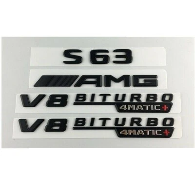 gloss Black Letters Emblems Badges for Mercedes  W222 S63 AMG V8 BITURBO 4MATIC+ - Image 1 of 2