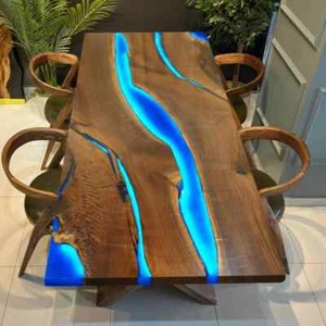 Custom Black Walnut Epoxy Resin River Table – Live Edge Wood & Blue Resin table - Picture 1 of 12