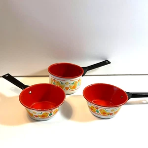 Vintage Small Mini Kids Toy Play Tin Orange & White Kitchen Pot and Pans - Picture 1 of 8