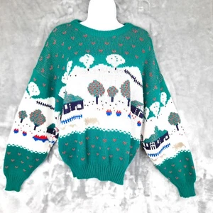 VTG 80s College Point Sweater Womens Small Wrap Around Cottagecore Farm Birdseye - Picture 1 of 15
